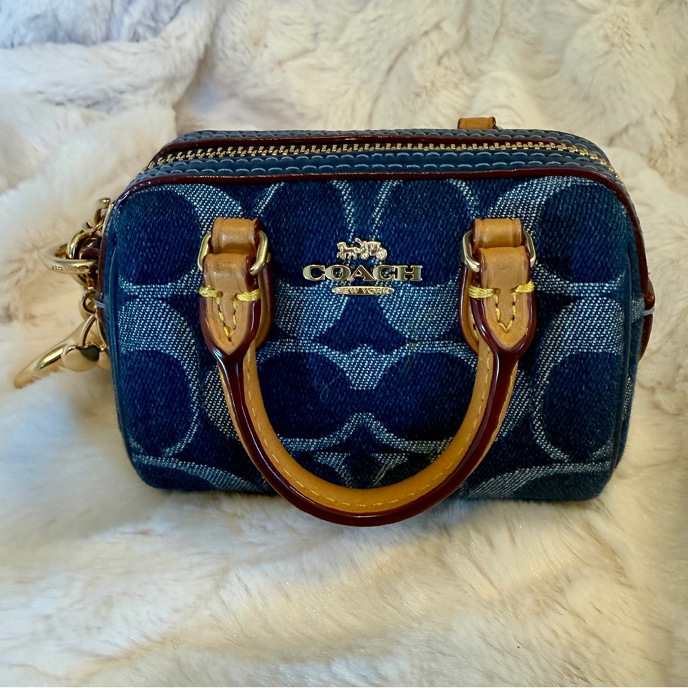 Coach signature denim Rowan bag charm in dark denim
